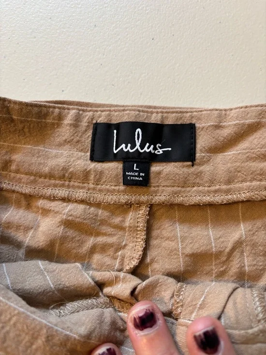 Lulus Paperbag High Waist Shorts Brown Size Large PinStripe Tie Belt Lightweight - Picture 3 of 10